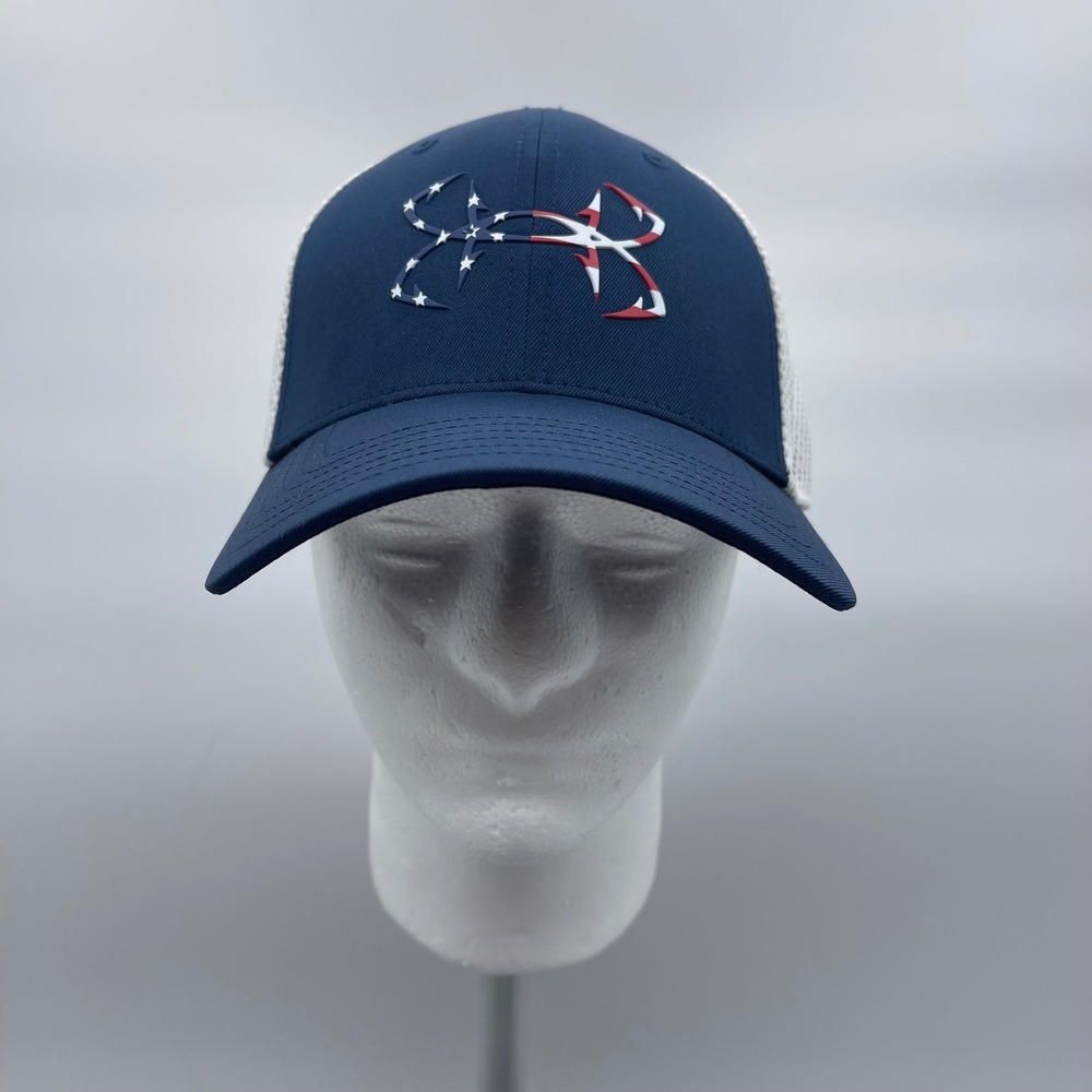 Under Armour 1320734 M/L UA Pro Fit Navy Trucker Hat UA Fish Hook Flag Mesh Cap